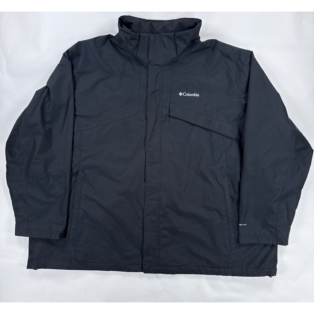 Columbia Mens Jacket 5X Black Interchange Omni-Tech Shell Zip Up Waterproof